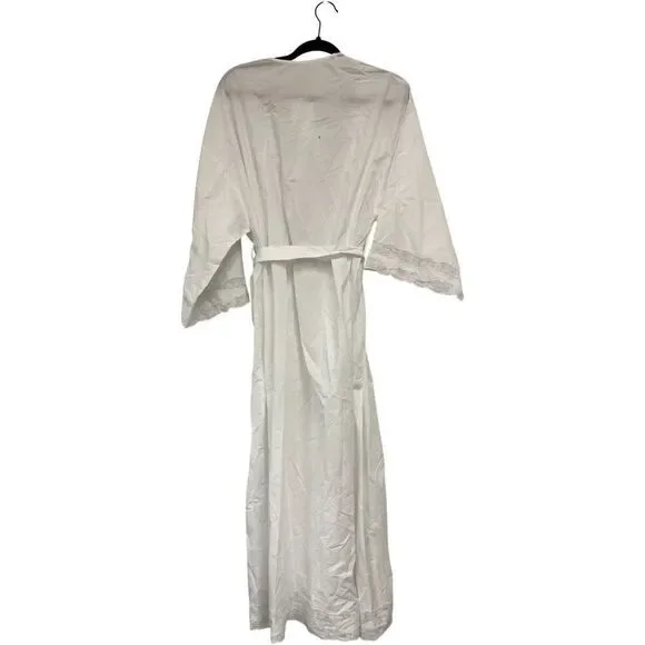 Zara Home Womens Cotton Robe Medium M Tie Waist Lace trim Classic 8148/434 NWT - Picture 2 of 11